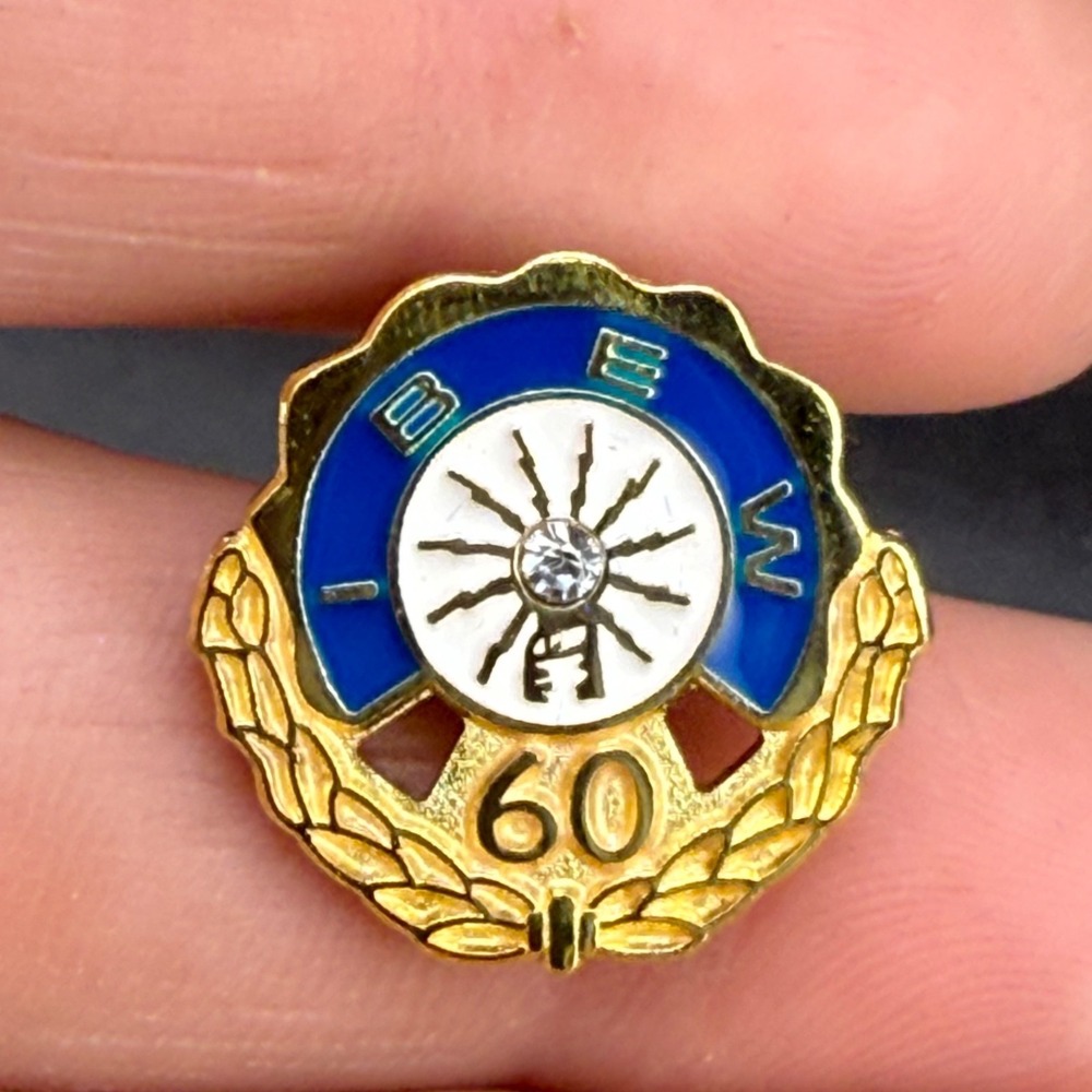 Vintage Bastian IBEW 60 Years Pin Gold Tone Enamel Union Service READ